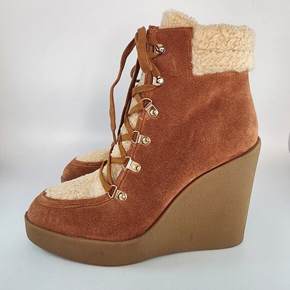 Jessica Simpson Maelyn Suede Shearling Wedge Boots - Picture 1 of 10